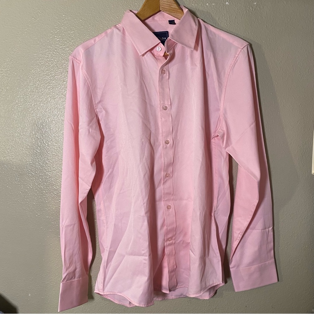 SHIELD X Classic Pink Men's Dress button up shirt slim fit   M